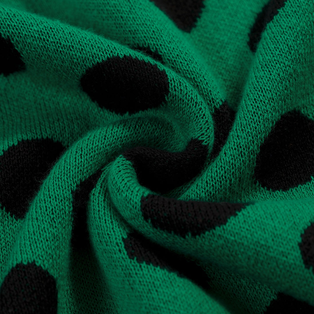 Women's Green Vintage Polka Dot Jacquard Polo Knit T-shirt