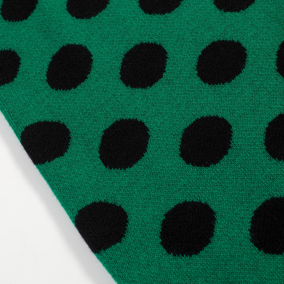 Women's Green Vintage Polka Dot Jacquard Polo Knit T-shirt