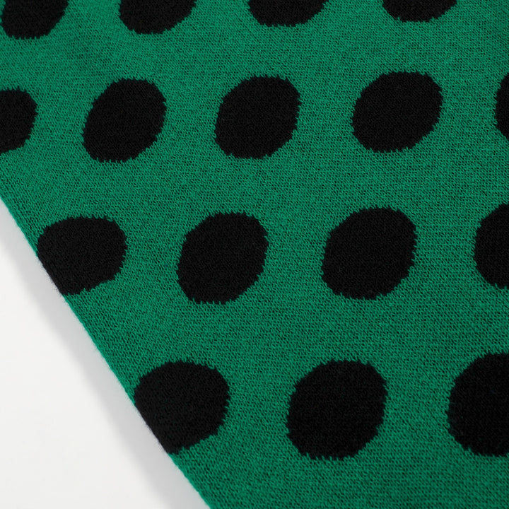 Women's Green Vintage Polka Dot Jacquard Polo Knit T-shirt