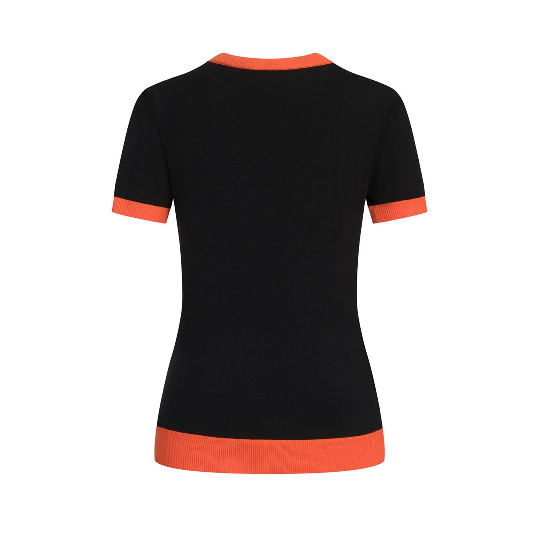 Women's Black Vintage Art Bird Jacquard Knit T-Shirt