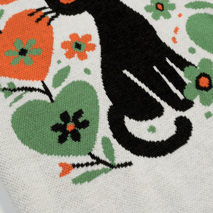 Women's Apricot White Vintage Kitten Art Knit T-Shirt