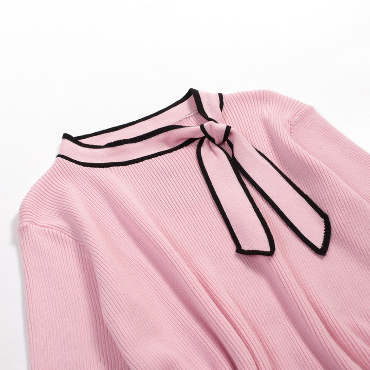 Women's Pink Retro Striped Bird Embroidered Knit T-Shirt