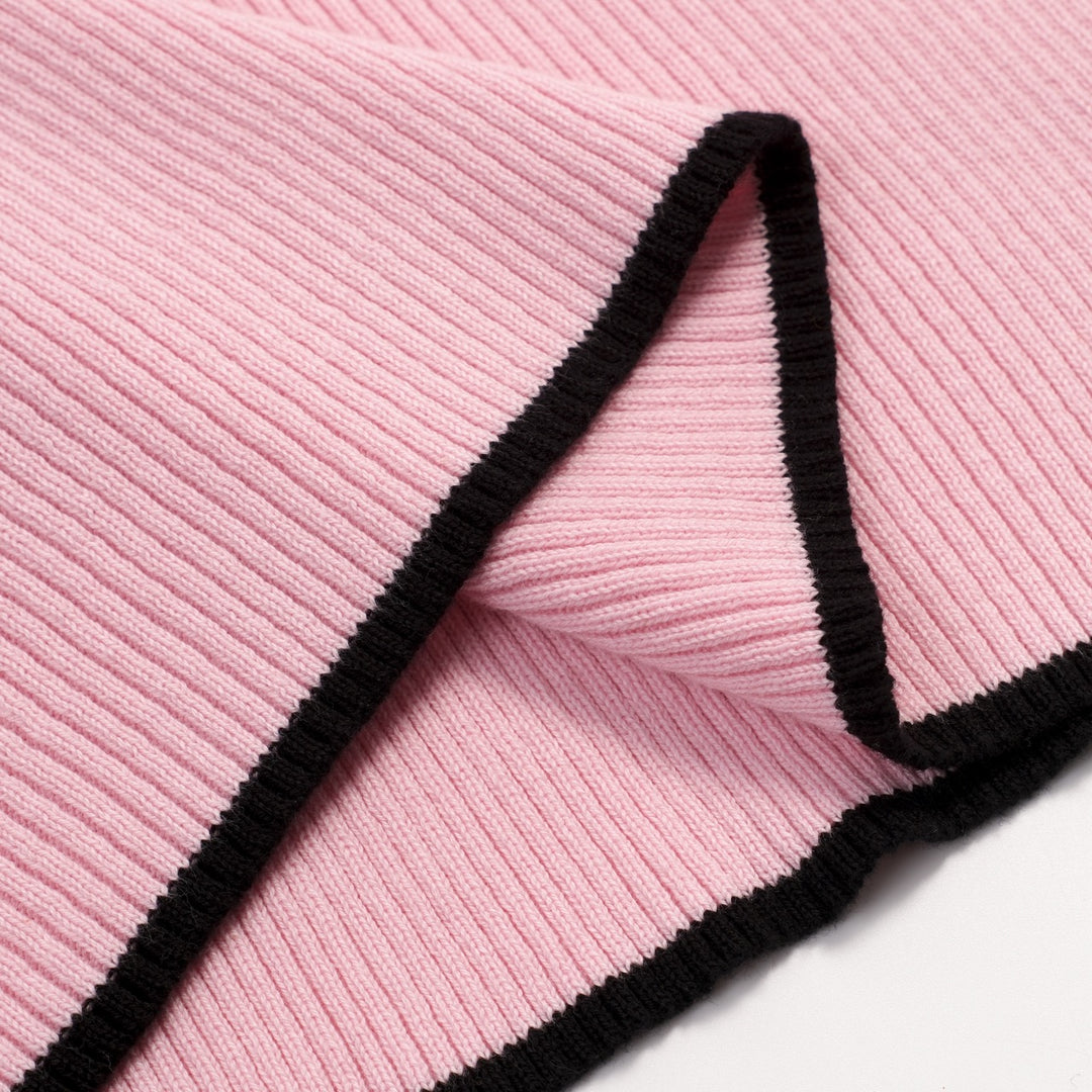 Women's Pink Retro Striped Bird Embroidered Knit T-Shirt