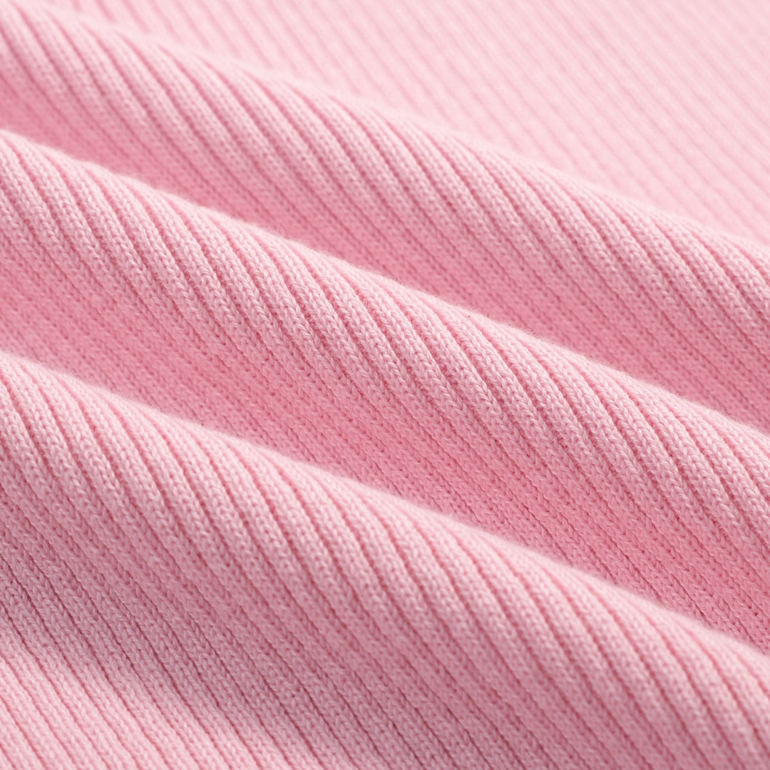 Women's Pink Retro Striped Bird Embroidered Knit T-Shirt