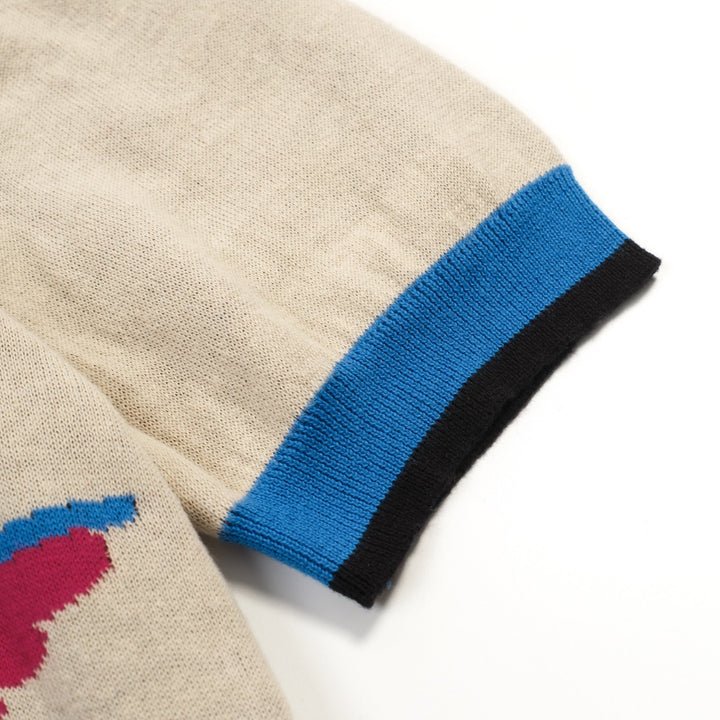 Herrarnas flerfärgade retro fågelkonst jacquardstickad pikétröja