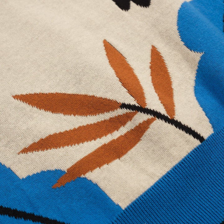 Herrarnas flerfärgade retro fågelkonst jacquardstickad pikétröja