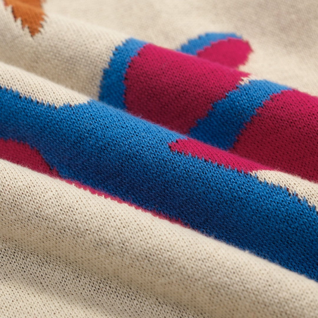 Herrarnas flerfärgade retro fågelkonst jacquardstickad pikétröja