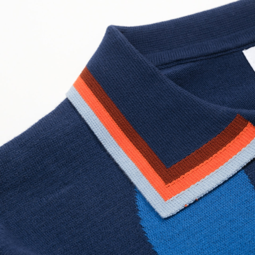 Men's Blue Vintage Wavy Striped Jacquard Polo Knit Shirt