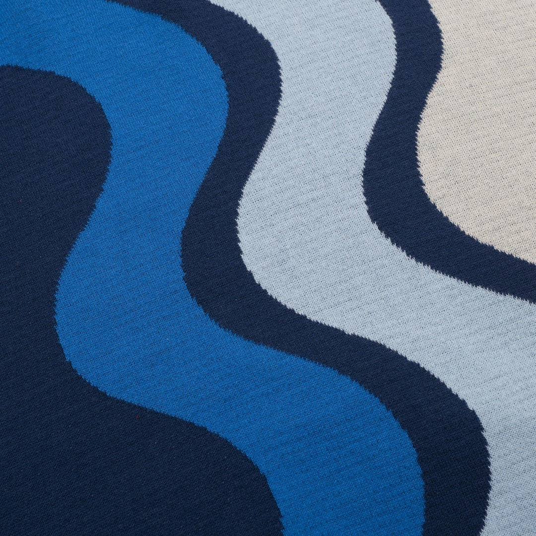 Men's Blue Vintage Wavy Striped Jacquard Polo Knit Shirt