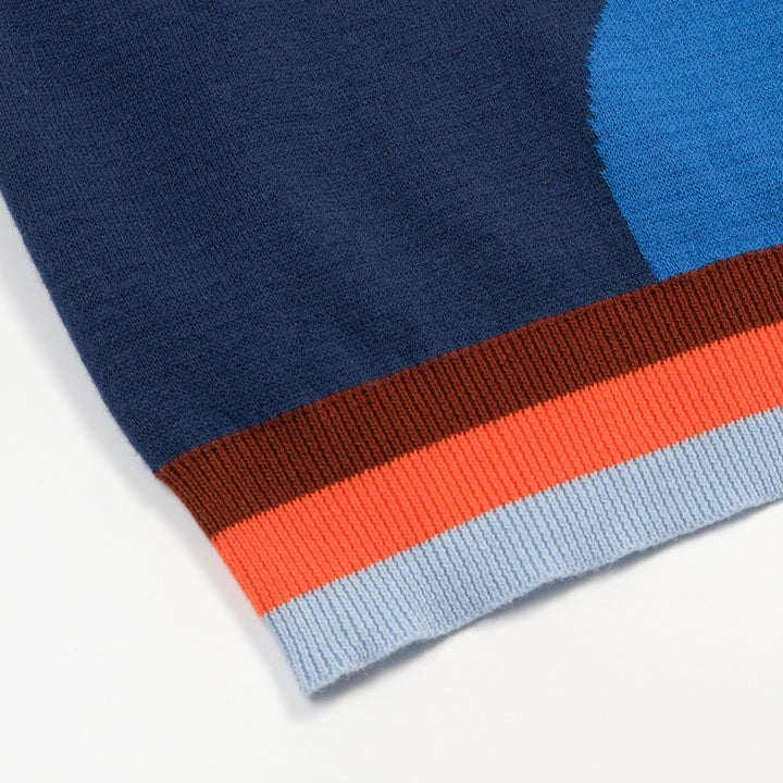 Men's Blue Vintage Wavy Striped Jacquard Polo Knit Shirt