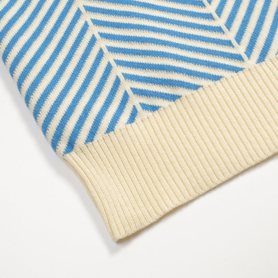 Heren Blauwe Vintage Art Jacquard Polo Gebreid Shirt