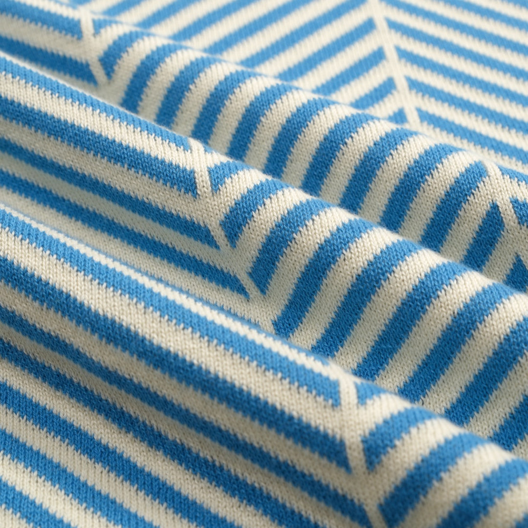 Heren Blauwe Vintage Art Jacquard Polo Gebreid Shirt