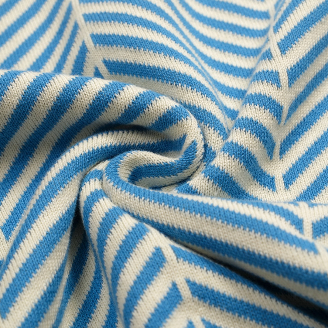 Heren Blauwe Vintage Art Jacquard Polo Gebreid Shirt