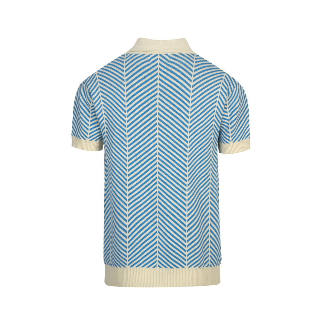 Heren Blauwe Vintage Art Jacquard Polo Gebreid Shirt