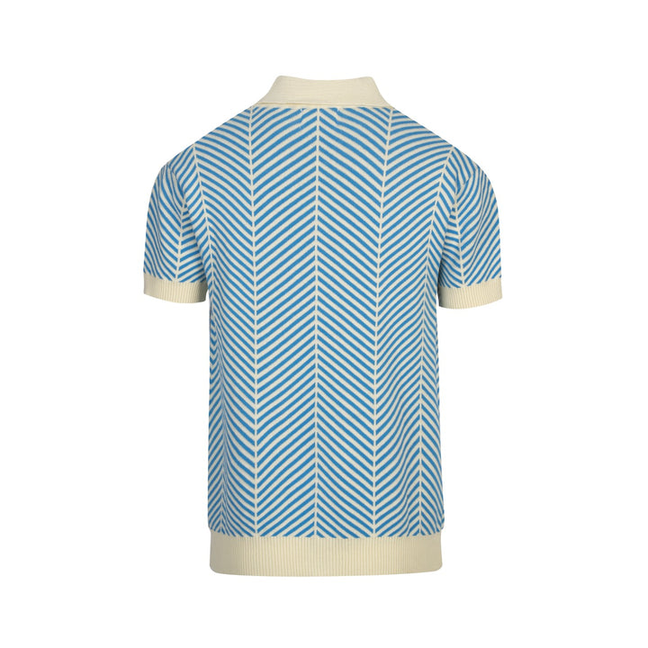 Heren Blauwe Vintage Art Jacquard Polo Gebreid Shirt