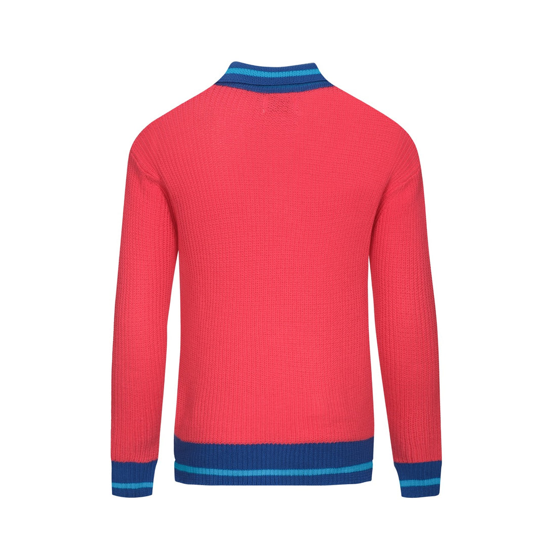 Rosröd pikétröja för män med V-ringad textur och känsla