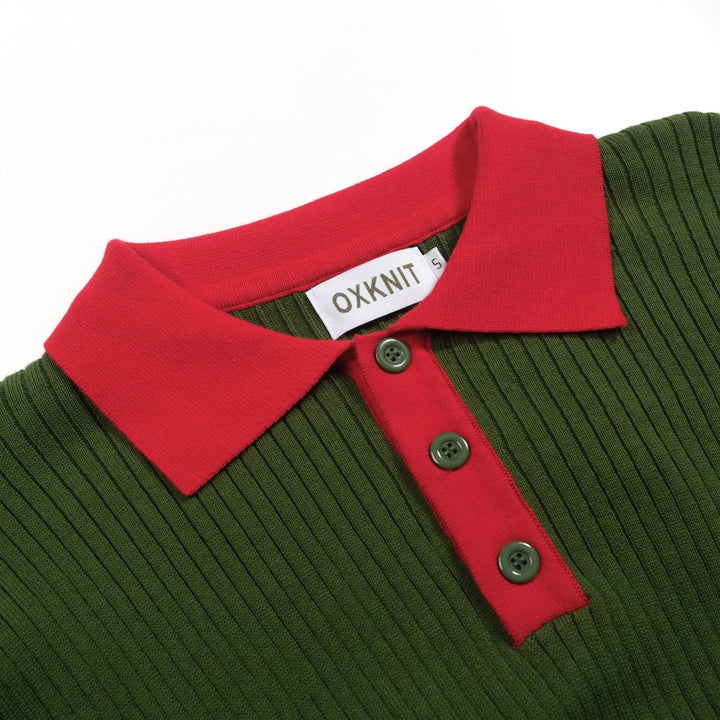 Men's green vertical pit bar vintage knitted polo shirt