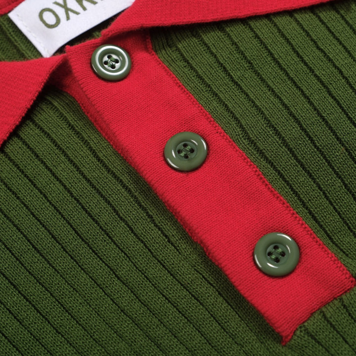 Men's green vertical pit bar vintage knitted polo shirt