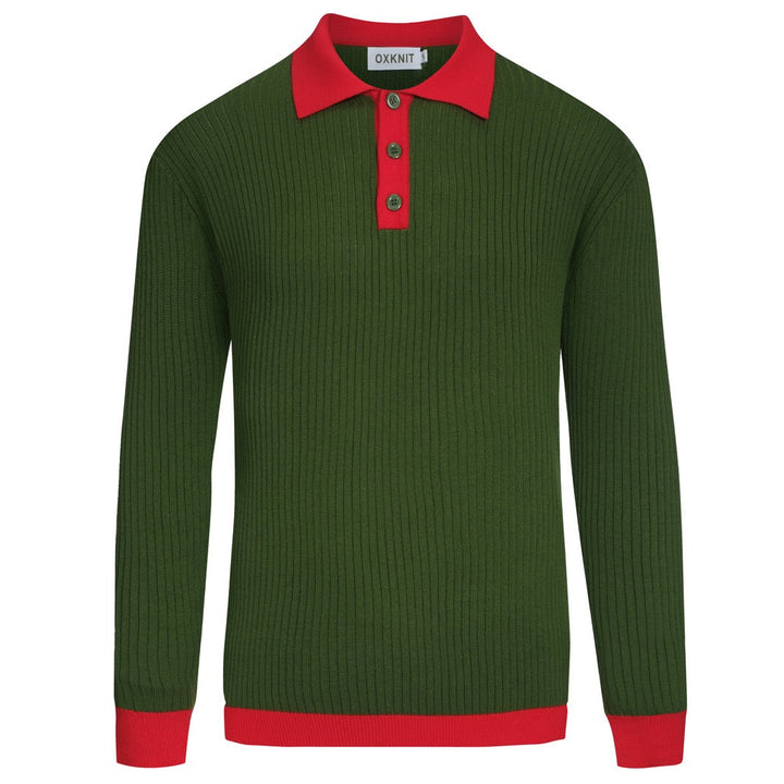 Men's green vertical pit bar vintage knitted polo shirt