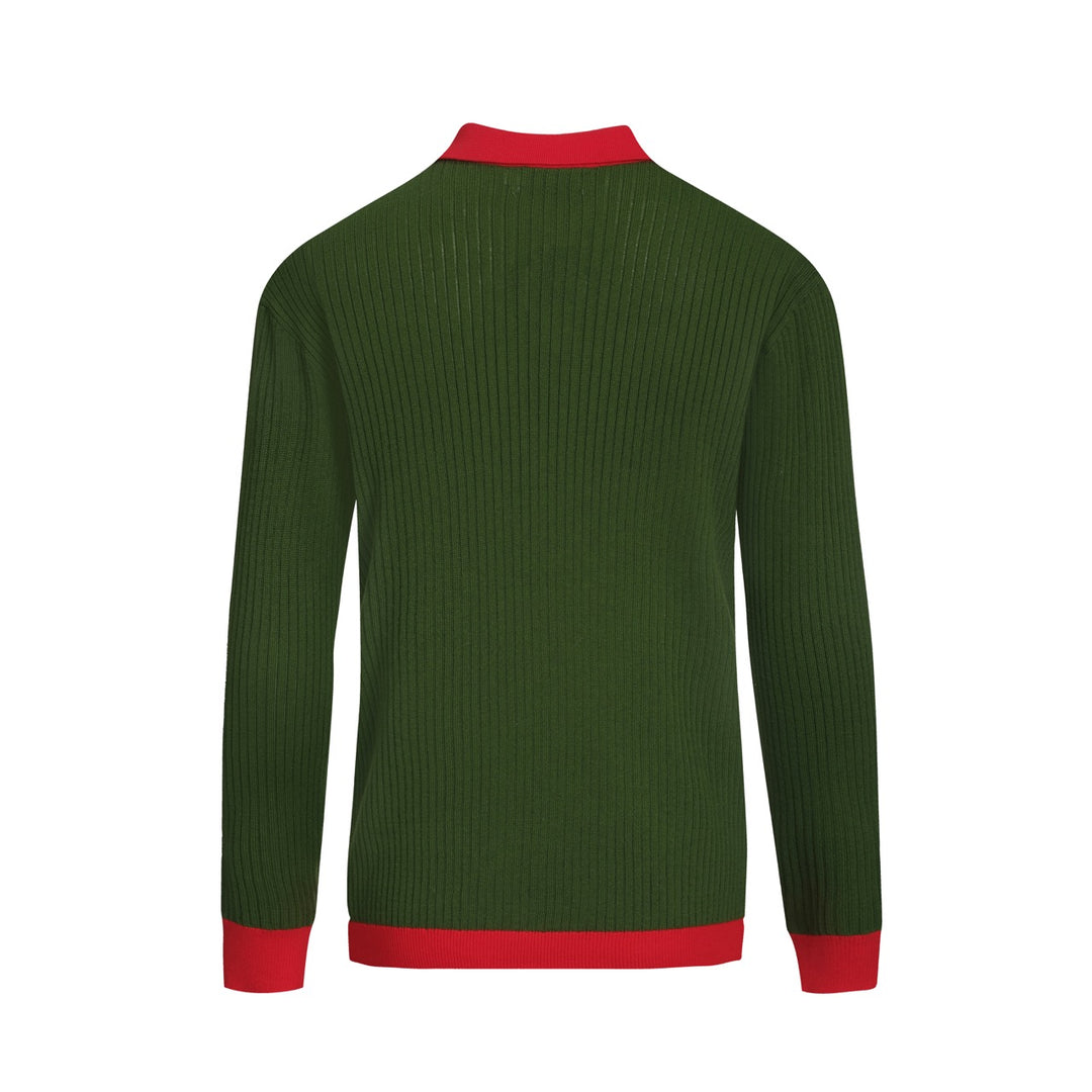 Men's green vertical pit bar vintage knitted polo shirt