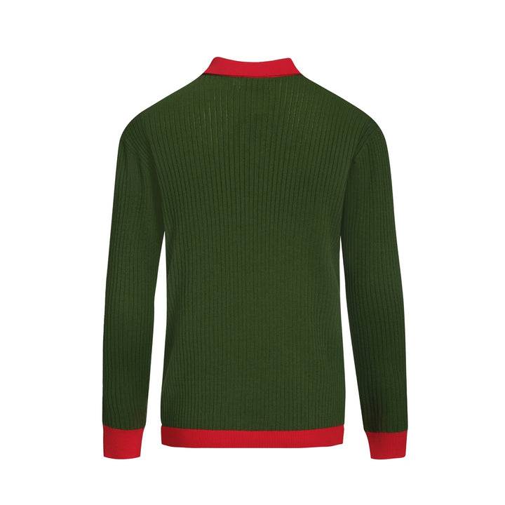 Men's green vertical pit bar vintage knitted polo shirt