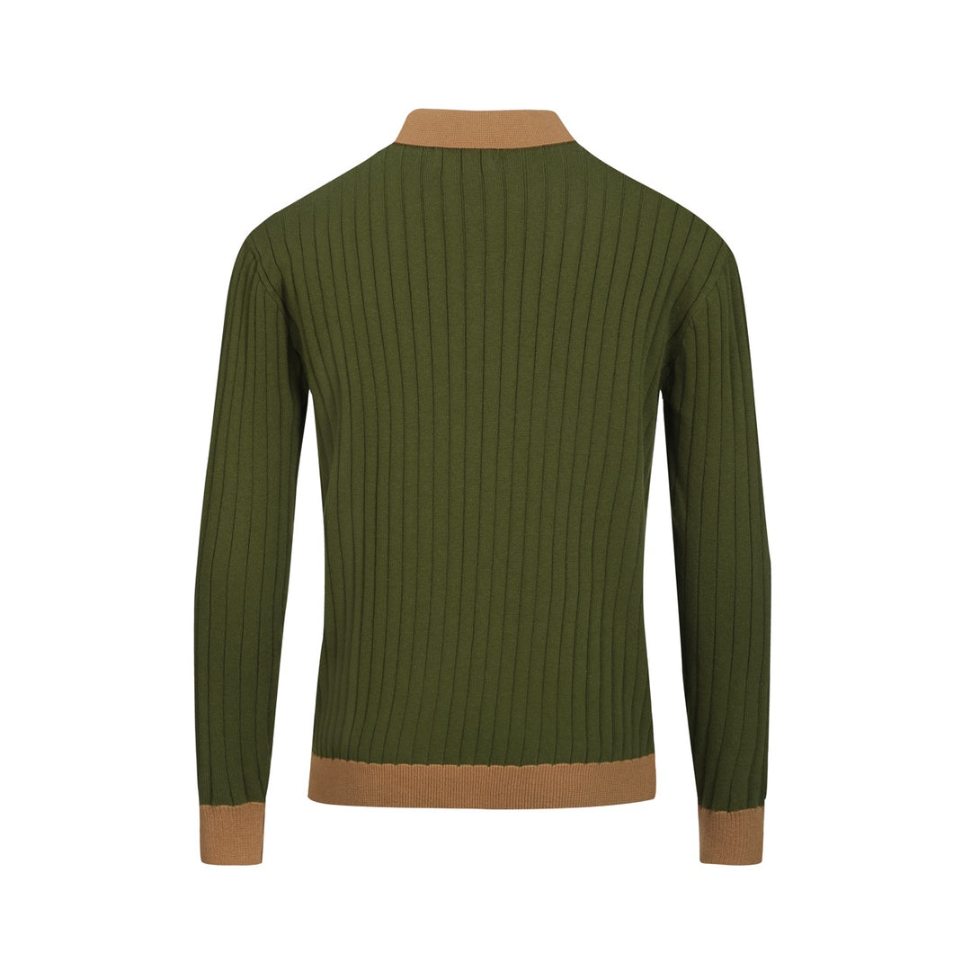 Men's green vintage pothole knit V-neck polo shirt
