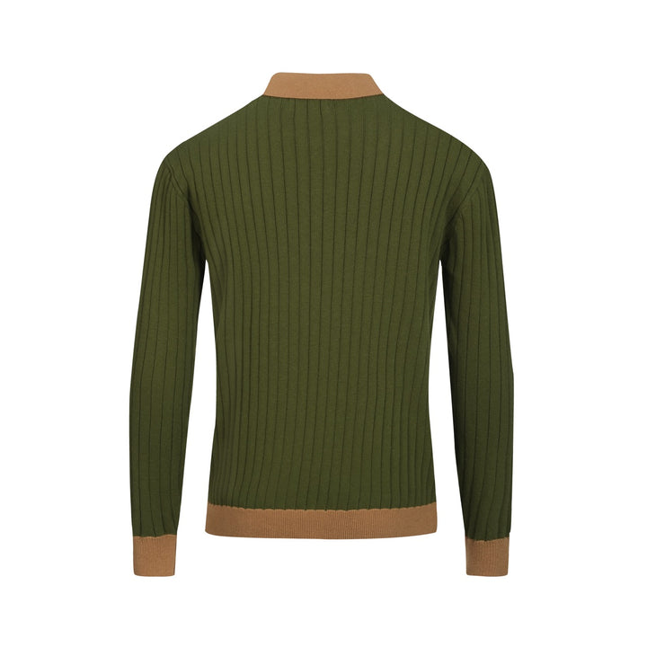 Men's green vintage pothole knit V-neck polo shirt