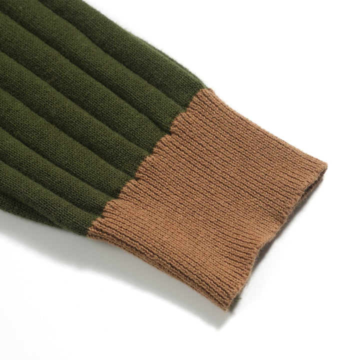 Men's green vintage pothole knit V-neck polo shirt