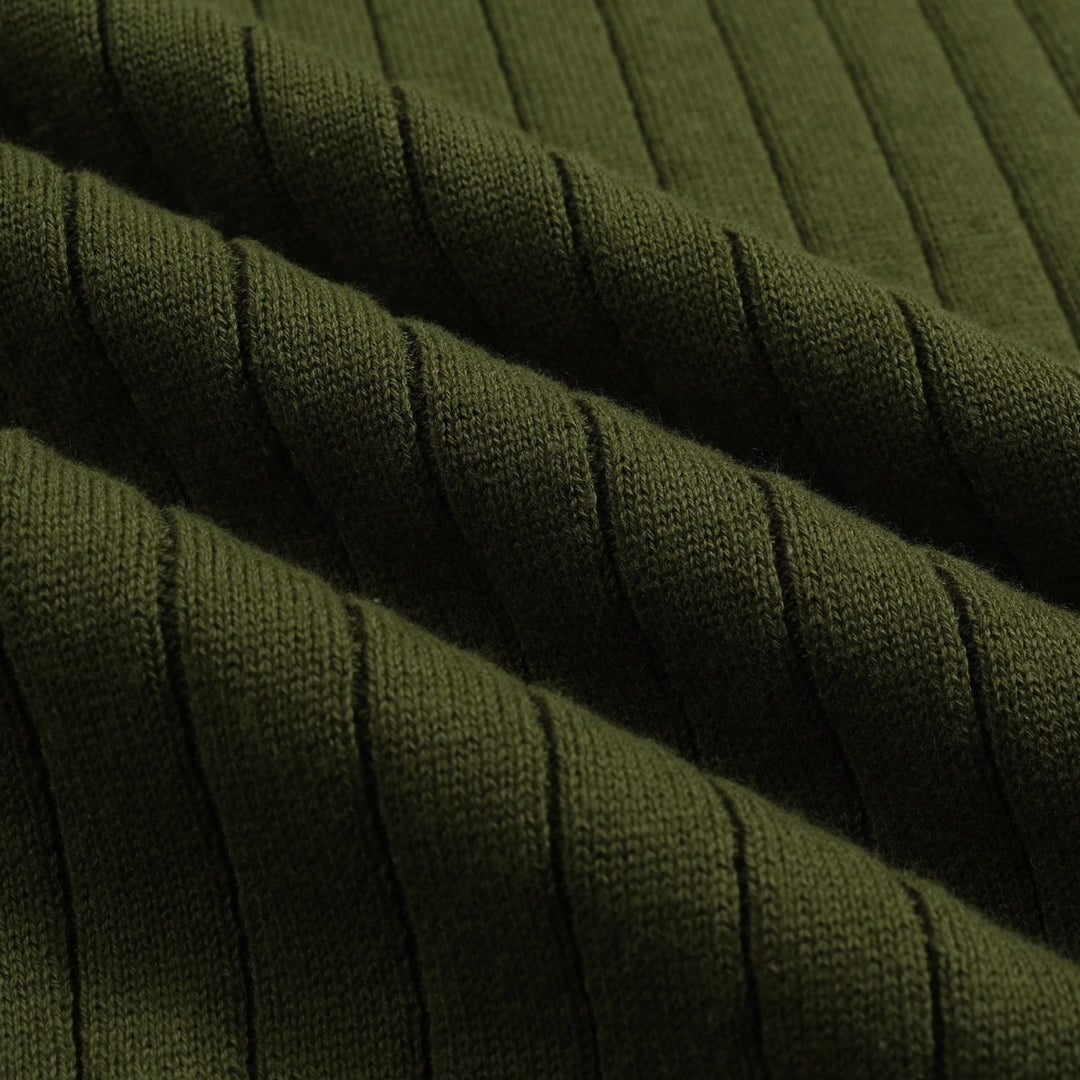 Men's green vintage pothole knit V-neck polo shirt