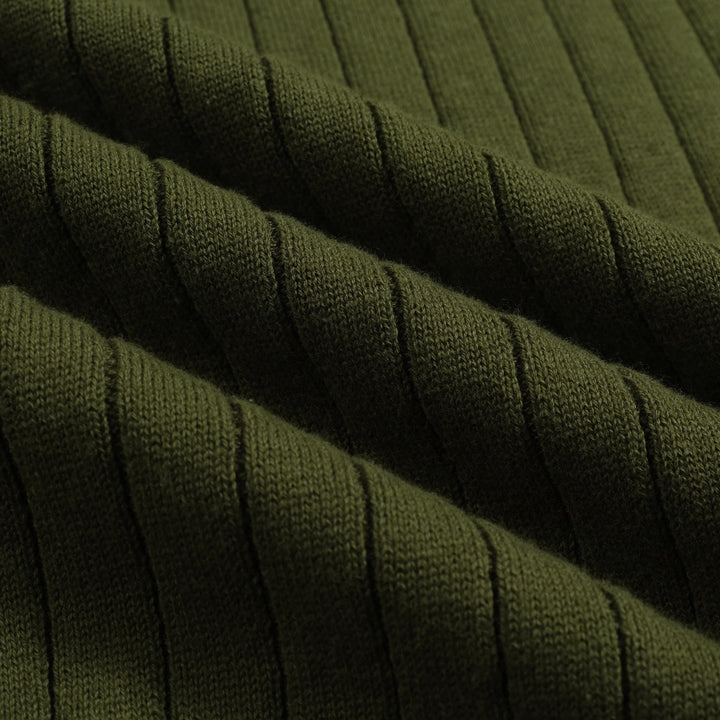 Men's green vintage pothole knit V-neck polo shirt