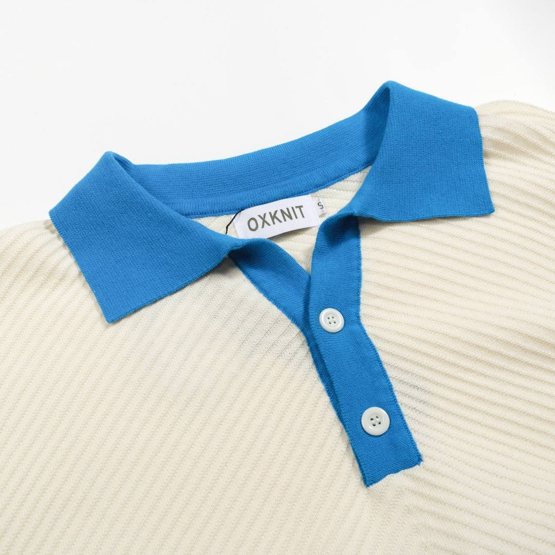 Polo de hombre de punto blanco textura albaricoque con cuello de pico