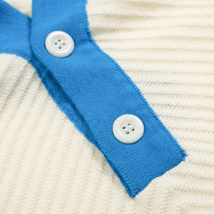 Polo de hombre de punto blanco textura albaricoque con cuello de pico