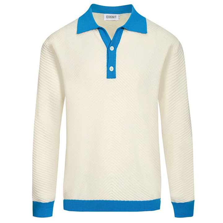 Polo de hombre de punto blanco textura albaricoque con cuello de pico