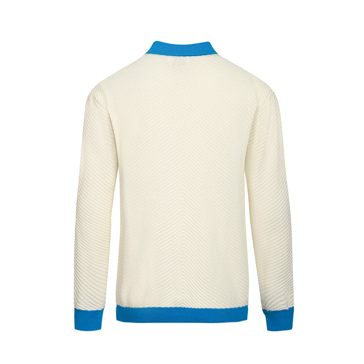 Polo de hombre de punto blanco textura albaricoque con cuello de pico