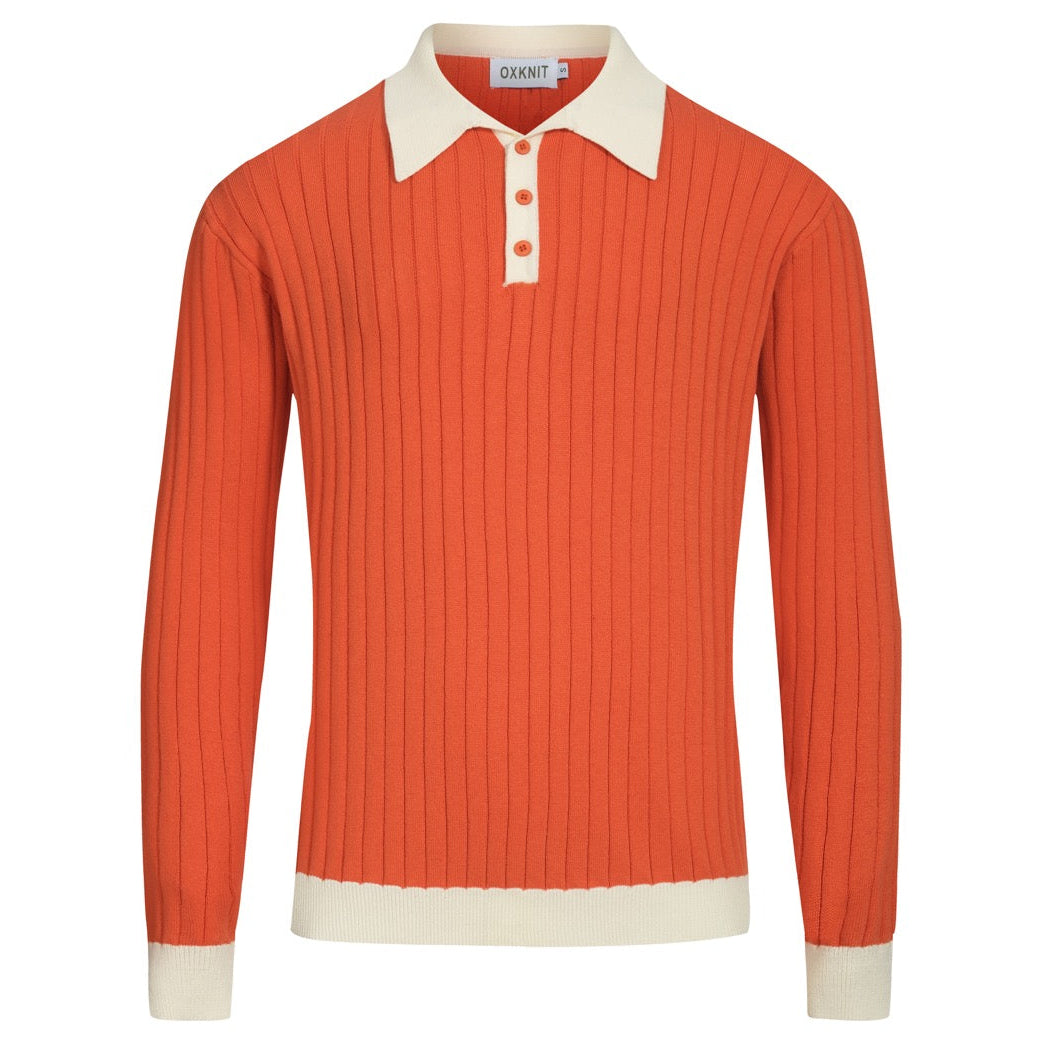 Polo de punto de rayas verticales naranja para hombre