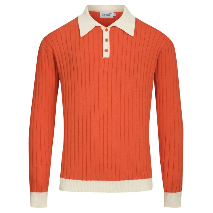 Polo de punto de rayas verticales naranja para hombre