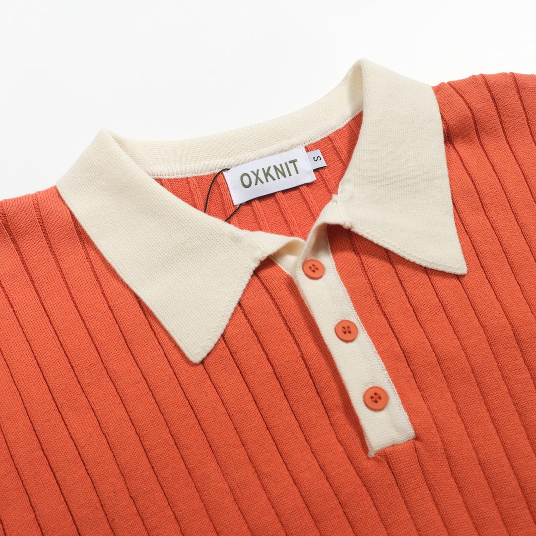 Polo de punto de rayas verticales naranja para hombre