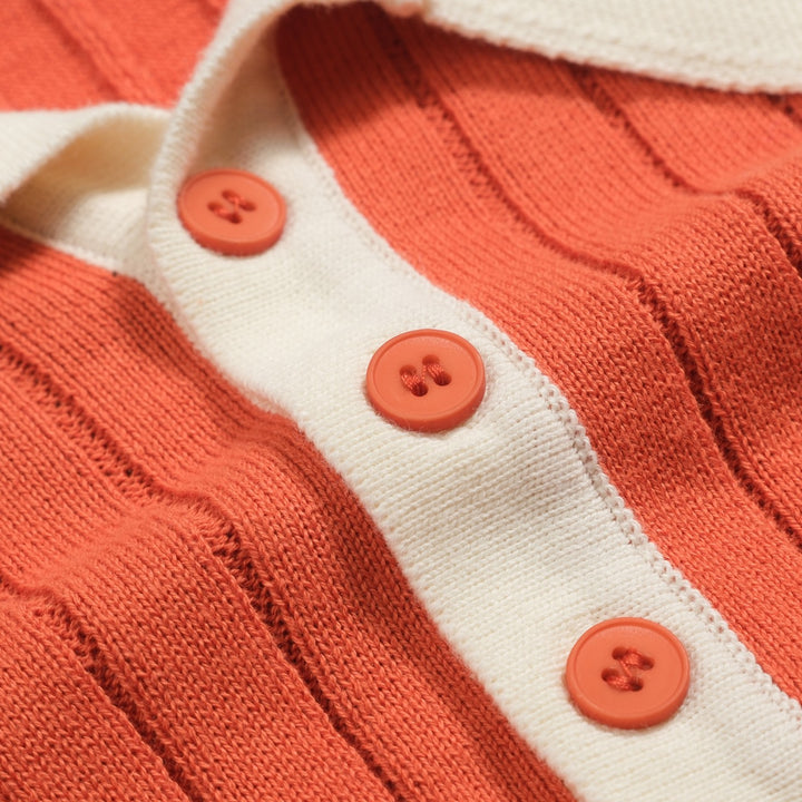 Polo de punto de rayas verticales naranja para hombre