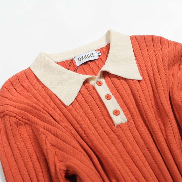 Polo de punto de rayas verticales naranja para hombre