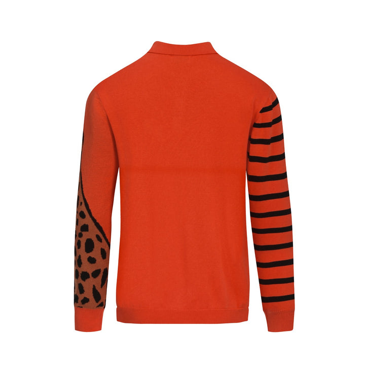Polo de hombre de punto a rayas de leopardo rojo