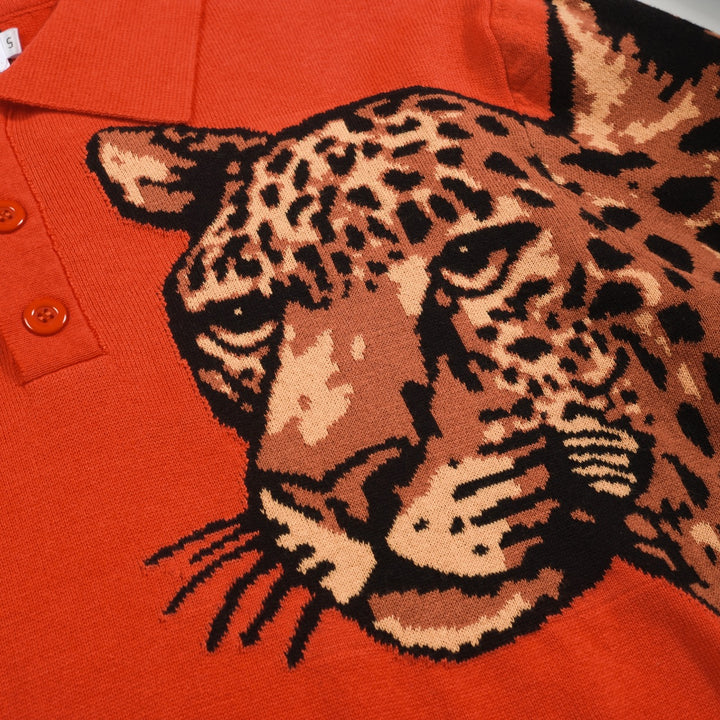 Polo de hombre de punto a rayas de leopardo rojo