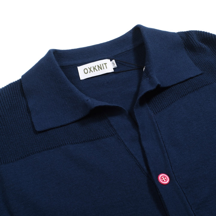 Cárdigan de punto retro con textura de rayas azules para hombre