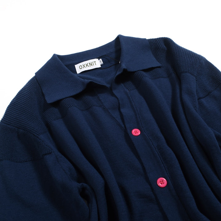 Cárdigan de punto retro con textura de rayas azules para hombre