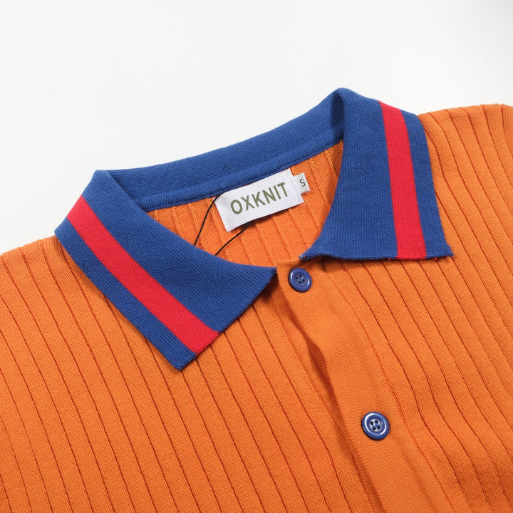 Cárdigan de punto retro con textura de hueso naranja para hombre