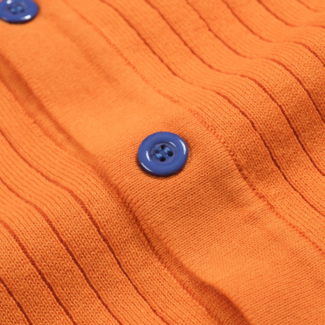 Cárdigan de punto retro con textura de hueso naranja para hombre