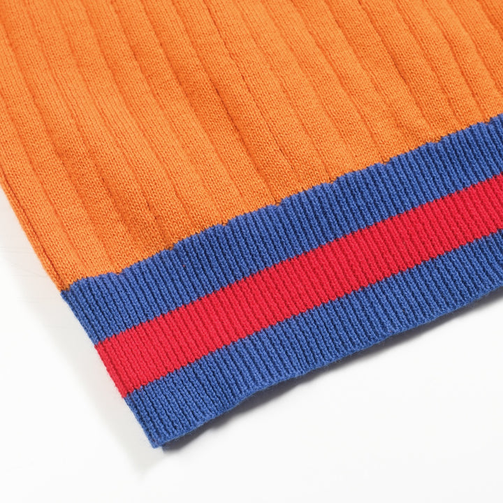 Cárdigan de punto retro con textura de hueso naranja para hombre