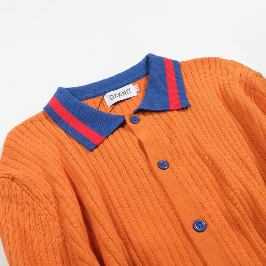 Cárdigan de punto retro con textura de hueso naranja para hombre