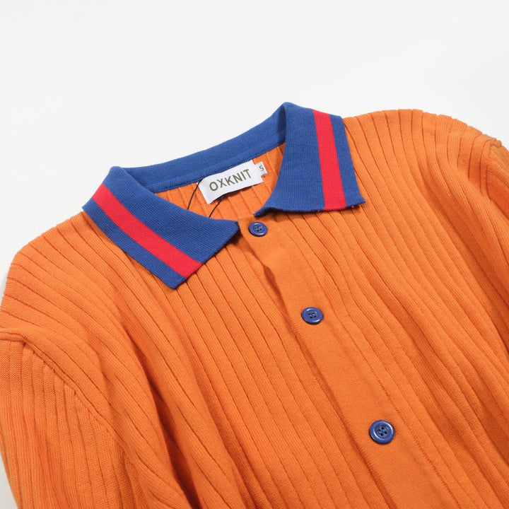 Cárdigan de punto retro con textura de hueso naranja para hombre
