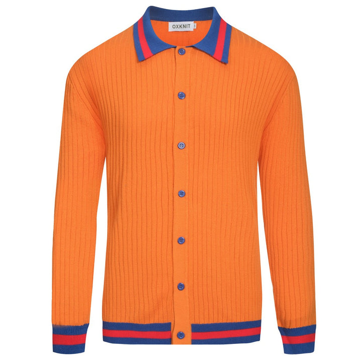 Cárdigan de punto retro con textura de hueso naranja para hombre