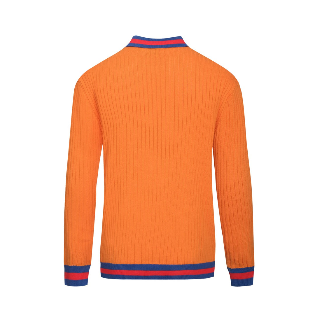 Cárdigan de punto retro con textura de hueso naranja para hombre